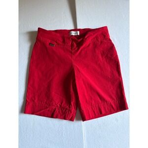 Peck & Peck Womens Red Pull On Bermuda Shorts Stretch Mid Rise Casual Size 8